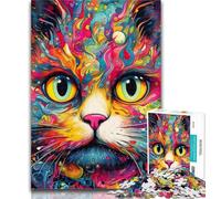 Teenager Jigsaw Colourful Animal Cat 1000 Pieces Jigsaw Puzzle for Adults& Teens,Educational Game for Birthday, Chrismas for Ages 14+ 50x75cm
