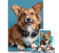 Teenager Jigsaw Corgi Wearing Headphones 1000 Pieces Jigsaw Puzzle for Adults& Teens,Decompressing Intellectual Educational Toy Birthday Present, Gifts 50x75cm