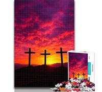 Teenager Jigsaw Cross at Sunset 1000 Pieces Jigsaw Puzzle for Adults& Teens,Decompressing Intellectual Educational Toy Birthday Present, Gifts 26x38cm