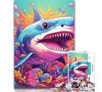 Teenager Jigsaw Cute Shark 1000 Pieces Jigsaw Puzzle for Adults& Teens,Educational Toys Is Ideal As A Gift for The Whole Family 26x38cm
