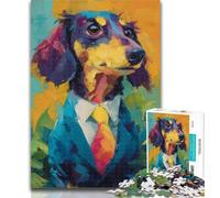 Teenager Jigsaw Dachshund in A Suit 1000 Piece Jigsaw Puzzles for Adults & Teens,Learning Educational Toys Family Games Enhance Love between Couples 26x38cm