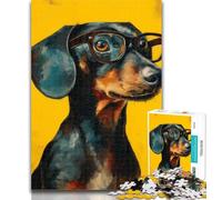 Teenager Jigsaw Dachshund Wearing Glasses Jigsaws 1000 Pieces for Teenagers,Charcoal Art Staycation Kill Time for Home Decoration 26x38cm