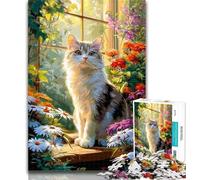 Teenager Jigsaw Daisy And Cat Jigsaws Puzzles 1000 Pieces for Adults Gifts,for Educational Game Challenge Toy Artists Collection, Fine Art 26x38cm