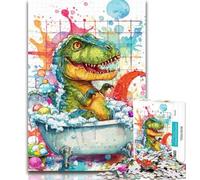 Teenager Jigsaw Dinosaur Taking A Bath Jigsaw Puzzle 1000 Pieces for Teenagers,Toys Educational Games Stress Relieving Unique Home Decor And Gifts 26x38cm