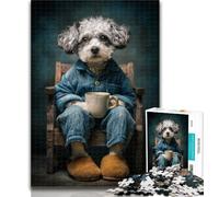 Teenager Jigsaw Dog Drinking Coffee Jigsaw Puzzle 1000 Pieces for Adults,Challenging Game And Family Play Secret Santa Gifts 50x75cm