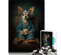 Teenager Jigsaw Dog Drinking Coffee Jigsaw Puzzles for Adults 1000 Piece,is Ideal As Gifts for The Whole Family for And Age 14 26x38cm