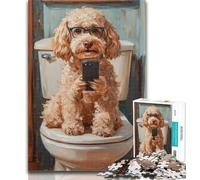 Teenager Jigsaw Dog Sitting on The Toilet Jigsaw Puzzle 1000 Pieces for Teenagers,Toys Educational Games Stress Relieving Great Gifts And Toys 26x38cm