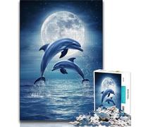 Teenager Jigsaw Dolphins at Night 1000 Pieces Jigsaw Puzzle for Adults& Teens,Decompressing Intellectual Educational Toy Birthday Present, Gifts (26x38cm)