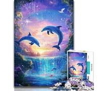Teenager Jigsaw Dolphins Jumping Jigsaws 1000 Pieces for Teenagers,Charcoal Art Staycation Kill Time for Home Decoration 50x75cm