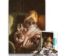 Teenager Jigsaw Drinking Cat 1000 Piece Jigsaw Puzzles for Adults,Family Game Birthday Gifts.Challenge High Difficulty 26x38cm