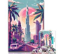 Teenager Jigsaw Dubai Skyline with Palm Trees 1000 Piece Jigsaw Puzzles for Adults Gifts,Challenging Game Toys for Is Ideal As A Gift for The Whole Family 75x50cm