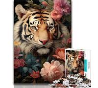 Teenager Jigsaw Flowers And Tigers Jigsaw Puzzles for Adults 1000 Piece,is Ideal As Gifts for The Whole Family for And Age 14 26x38cm