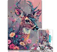 Teenager Jigsaw Flowers Sika Deer Adult Jigsaws 1000 Pieces Difficult,Vibrant And Unique Design Relaxing & Challenging Puzzle Experience 26x38cm