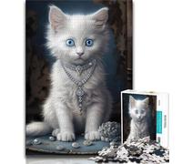 Teenager Jigsaw Fluffy White Kitten 1000 Pieces Jigsaw Puzzle for Adults& Teens,Educational Toys Is Ideal As A Gift for The Whole Family (38x26cm)