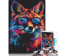 Teenager Jigsaw Fox with Sunglasses 1000 Piece Jigsaw Puzzle for Adults Teens,is Ideal As A Gift for The Whole Family Suitable for And 14 26x38cm