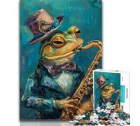 Teenager Jigsaw Frog Playing Saxophone 1000 Pieces Jigsaw Puzzles for Adults And Teens,Toys Educational Games Stress Relieving Great Gifts And Toys 26x38cm