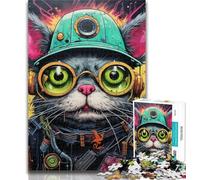 Teenager Jigsaw Futuristic Cat Jigsaw Puzzles for Teenagers 1000 Pieces,Brain Teaser Game Wall Decoration Unique Birthday And Xmas Gifts 26x38cm