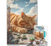 Teenager Jigsaw Giant Orange Cat Jigsaw Puzzle 1000 Pieces for Teenagers,Stress Reliever Staycation Kill Time Funny Gift 50x75cm