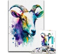 Teenager Jigsaw Goat Watercolor Portrait Jigsaw Puzzle 1000 Pieces for Adults,Family Game Stress Reliever Difficult Challenge Great Gifts And Toys (50x75cm)