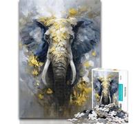Teenager Jigsaw Golden Elephant Jigsaws 1000 Pieces for Teenagers,Charcoal Art Staycation Kill Time for Home Decoration 26x38cm
