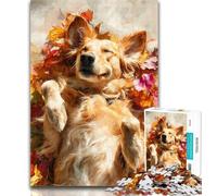 Teenager Jigsaw Golden Retriever And Fallen Leaves Jigsaw Puzzle 1000 Pieces for Teenagers,Toys Educational Games Stress Relieving Great Gifts And Toys 26x38cm