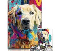 Teenager Jigsaw Golden Retriever Oil Painting 1000 Piece Jigsaw Puzzles for Adults,Artistic Wall Decor & Birthday Gift Idea for Friends, Home Office 50x75cm