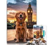 Teenager Jigsaw Golden Retriever Under Big Ben 1000 Piece Jigsaw Puzzles for Adults & Teens,Learning Educational Toys Family Games Enhance Love between Couples (38x26cm)