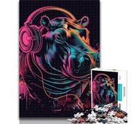 Teenager Jigsaw Hippo with Headphones 1000 Pieces Jigsaw Puzzles for Adults And Teens,Enhance Love between Couples for Ages 14+ 50x75cm