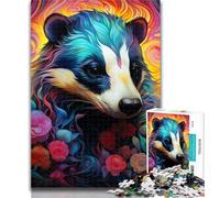 Teenager Jigsaw Honey Badger Flowers Jigsaw Puzzle 1000 Pieces for Adults,Family Game Stress Reliever Difficult Challenge Great Gifts And Toys 26x38cm