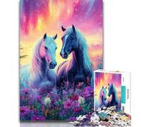 Teenager Jigsaw Horses Under The Aurora 1000 Piece Jigsaw Puzzles for Adults,Artistic Wall Decor & Birthday Gift Idea for Friends, Home Office 50x75cm
