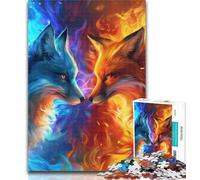 Teenager Jigsaw Ice And Fire Fox 1000 Piece Jigsaw Puzzles for Teenagers Gifts,Toy Intellectual Game Artists Collection, Fine Art 50x75cm
