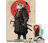 Teenager Jigsaw Japanese Samurai Cat Jigsaws Puzzles 1000 Pieces for Adults Gifts,for Educational Game Challenge Toy Artists Collection, Fine Art 50x75cm