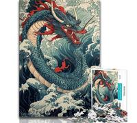 Teenager Jigsaw Japanese Wave Dragon Adult Jigsaws 1000 Pieces Difficult,Vibrant And Unique Design Relaxing & Challenging Puzzle Experience (50x75cm)