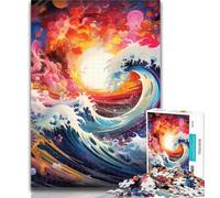 Teenager Jigsaw Japanese Waves 1000 Pieces Jigsaw Puzzles For Teens And Adults,Stress Reliever Difficult Challenge Enhance Love between Couples 75x50cm