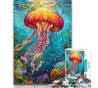 Teenager Jigsaw Jellyfish Oil Painting Jigsaws 1000 Pieces for Teenagers,Charcoal Art Staycation Kill Time for Home Decoration 50x75cm