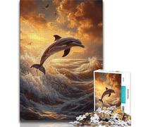 Teenager Jigsaw Jumping Dolphins 1000 Pieces Jigsaw Puzzle for Adults& Teens,Educational Game for Birthday, Chrismas for And 14 Years Old 38x26cm
