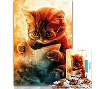 Teenager Jigsaw Kitten Reading A Newspaper Jigsaw Puzzles for Adults 1000 Pieces,Educational Stress Relief Toy Great Gifts And Toys 26x38cm