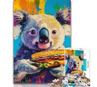 Teenager Jigsaw Koala Eating A Hamburger 1000 Piece Jigsaw Puzzles,for Is Ideal As A Gift for The Whole Family for And 14 Years Old 26x38cm