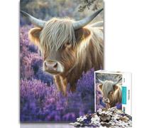 Teenager Jigsaw Lavender Highlands Cow 1000 Piece Jigsaw Puzzles for Teenagers Gifts,Toy Intellectual Game Artists Collection, Fine Art 26x38cm