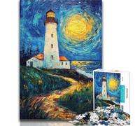Teenager Jigsaw Lighthouse Under The Night Sky 1000 Piece Jigsaw Puzzles for Adults,Artistic Wall Decor & Birthday Gift Idea for Friends, Home Office 50x75cm