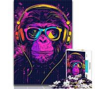 Teenager Jigsaw Monkey with Headphones Sunglasses 1000 Piece Jigsaw Puzzles for Adults,Wall Decoration Unique Birthday And Xmas Gifts Suitable for And 14 50x75cm