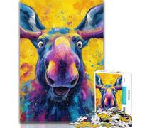Teenager Jigsaw Moose Oil Painting 1000 Pieces Jigsaw Puzzle for Adults& Teens,Educational Game for Birthday, Chrismas for Ages 14+ 50x75cm