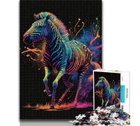 Teenager Jigsaw Neon Art Zebra 1000 Piece Jigsaw Puzzles for Adults,Artistic Wall Decor & Birthday Gift Idea for Friends, Home Office 50x75cm