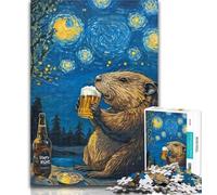 Teenager Jigsaw Night Sky Beer Capybara Jigsaw Puzzle 1000 Pieces for Teenagers,Toys Educational Games Stress Relieving Great Gifts And Toys 26x38cm