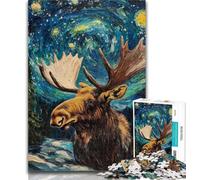 Teenager Jigsaw Night Sky Moose Jigsaw Puzzle 1000 Pieces for Adults,Challenging Game And Family Play Secret Santa Gifts 26x38cm