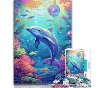Teenager Jigsaw Ocean Dolphin Adult Jigsaws 1000 Pieces Difficult,Vibrant And Unique Design Relaxing & Challenging Puzzle Experience 26x38cm