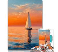 Teenager Jigsaw Oil Painting of Boat at Sunset 1000 Pieces Jigsaw Puzzle for Adults& Teens,Decompressing Intellectual Educational Toy Birthday Present, Gifts 50x75cm