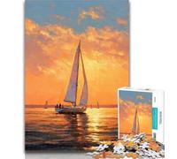 Teenager Jigsaw Oil Painting of Boat at Sunset Jigsaws 1000 Pieces for Adults,Educational Games Home Decoration Artists Collection, Fine Art 26x38cm