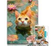 Teenager Jigsaw Orange Cat in The River Puzzles for Adults Teens 1000 Pieces,Perfect for Game Nights, Colorful Toy for Home Gift 26x38cm