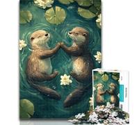 Teenager Jigsaw Otter Couple Jigsaw Puzzles 1000 Pieces for Adults Teens,Learning Educational Toys Family Games Birthday Present, Gifts 50x75cm